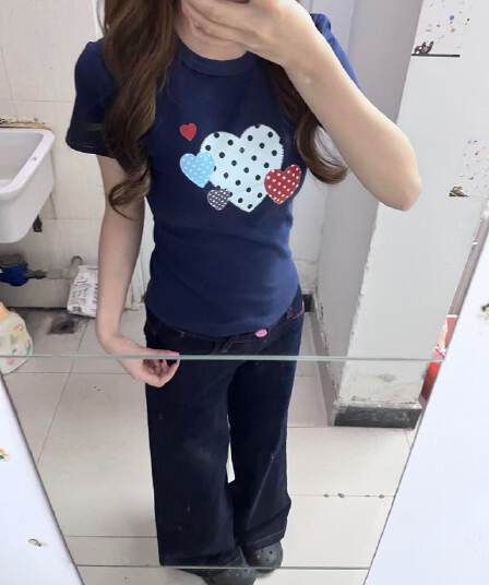 새로운 생방송 품질 높은 탄력성 몸매 가꾸기 티셔츠 하트 프린트