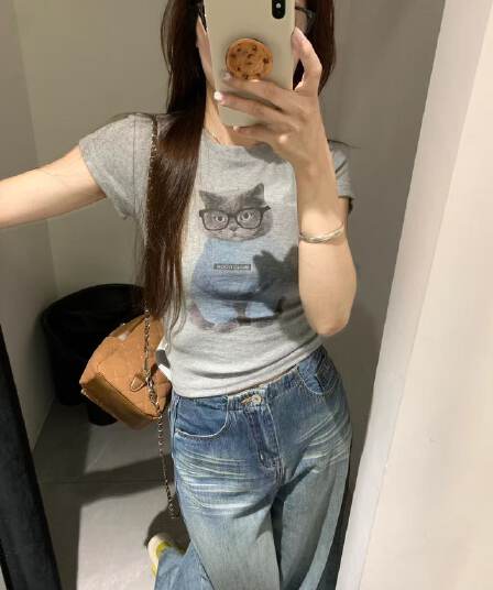 새로운 출처 생방송 품질 이후 패키지 칼라 높은 탄력성 몸매 가꾸기 고양이 프린트