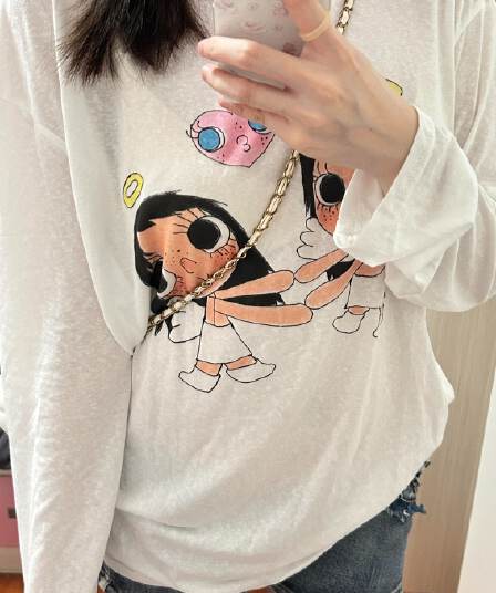 새로운 출처 생방송 품질 긴팔 태양 보호 셔츠 기본 셔츠 만화 프린트