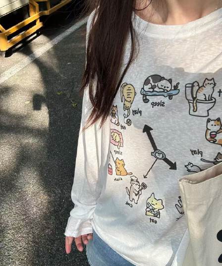 새로운 출처 생방송 품질 긴팔 태양 보호 셔츠 기본 셔츠 고양이 프린트
