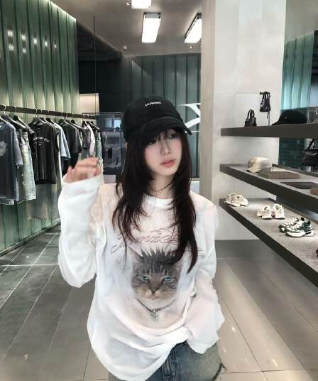새로운 출처 생방송 품질 긴팔 태양 보호 셔츠 블라우스 만나는 고양이 프린트