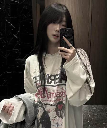 새로운 생방송 품질 이후 패키지 칼라 긴팔 라운드 넥 티셔츠 고양이 프린트