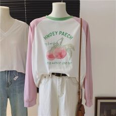 批发新款 印花+索罗娜领 特大码240斤水蜜桃印花<b class='q'>长袖</b>