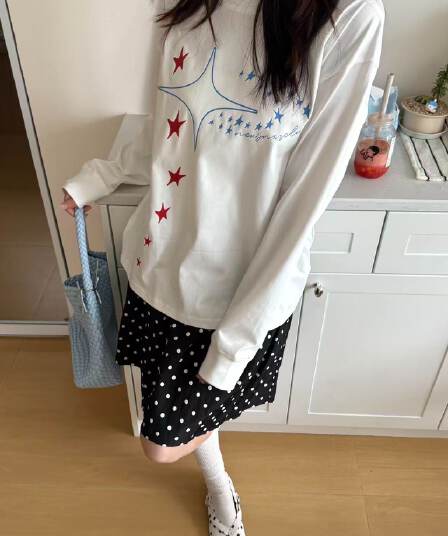 봄 가을 새로운 이후 패키지 칼라 긴팔 Luokou 티셔츠 별 프린트