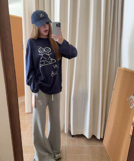 봄 가을 새로운 이후 패키지 칼라 긴팔 라운드 넥 티셔츠 낙서 작은 남자 프린트