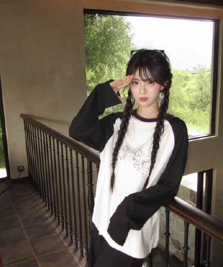 새로운 생방송 품질 삽입 어깨 소매 당겨서 기사 이후 패키지 칼라 천사 프린트