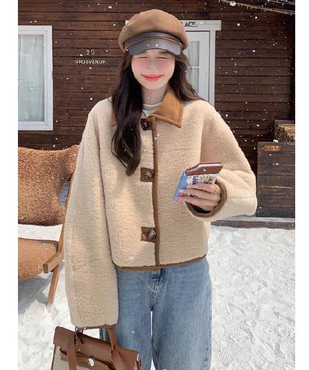 새로운 두꺼운 스웨이드 양털 플리스 디자인 센스 양성 및 음성 둘 착용 모방 양털 짧은 외투 맨위