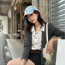 批发新款 柠檬老钱气质假两件衬衫拼接绞花针织开衫