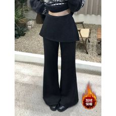 批发设计感假两件屁帘喇叭裤女春秋新款高腰显瘦百搭<b class='q'>拖地</b>休闲长裤裙裤