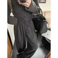 批发复古宽松格子休闲<b class='q'>裤</b>慵懒风阔腿<b class='q'>裤</b><b class='q'>女冬</b>季高腰毛呢直筒<b class='q'>裤</b>拖地<b class='q'>裤</b>长<b class='q'>裤</b>