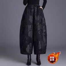 批发高档浮雕提花阔腿裤女2025<b class='q'>春</b>秋冬新款保暖加绒加厚九分灯笼裤靴裤