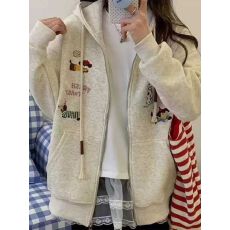 批发甜美风刺绣小狗连帽卫衣<b class='q'>男</b>女春秋薄款小众设计感拉链开衫复古外套