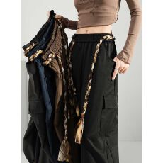 批发藏青色弯刀工装裤女<b class='q'>秋</b>季新款高腰显瘦束脚休闲冲锋裤多口袋长裤子