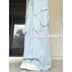 批发美式大口袋工装裤女<b class='q'>秋</b>季2025新款高腰垂感拖地宽松速干阔腿直筒裤