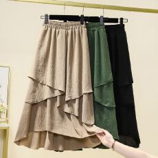 批发大码女装夏季胖mm时尚潮搭休闲舒适宽松肌理感<b class='q'>棉麻</b>不规则<b class='q'>半身裙</b>