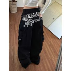 批发美式高街宽松bf慵懒风工<b class='q'>装</b>裤子女秋冬辣妹小众字母印花拖地阔腿裤