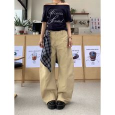 批发可拆卸格纹裙摆】多口袋直筒工装裤男女潮牌宽松阔腿休闲<b class='q'>拖地</b>长裤