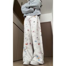 批发薄款/加绒【华棉复合摇粒绒】<b class='q'>秋</b>冬加绒卫裤长裤印花直筒裤女