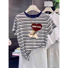 批发【原版面料】特大码300斤拼色条纹<b class='q'>短袖</b><b class='q'>T</b><b class='q'>恤</b><b class='q'>女</b>洋气减龄上衣