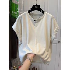 批发【21支纯棉】特<b class='q'>大码</b>300斤纽扣纯色短袖T恤女上衣宽松夏新款