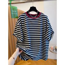 批发原版面料+索罗娜领口】特<b class='q'>大码</b>300斤条纹短袖2026新款上衣夏