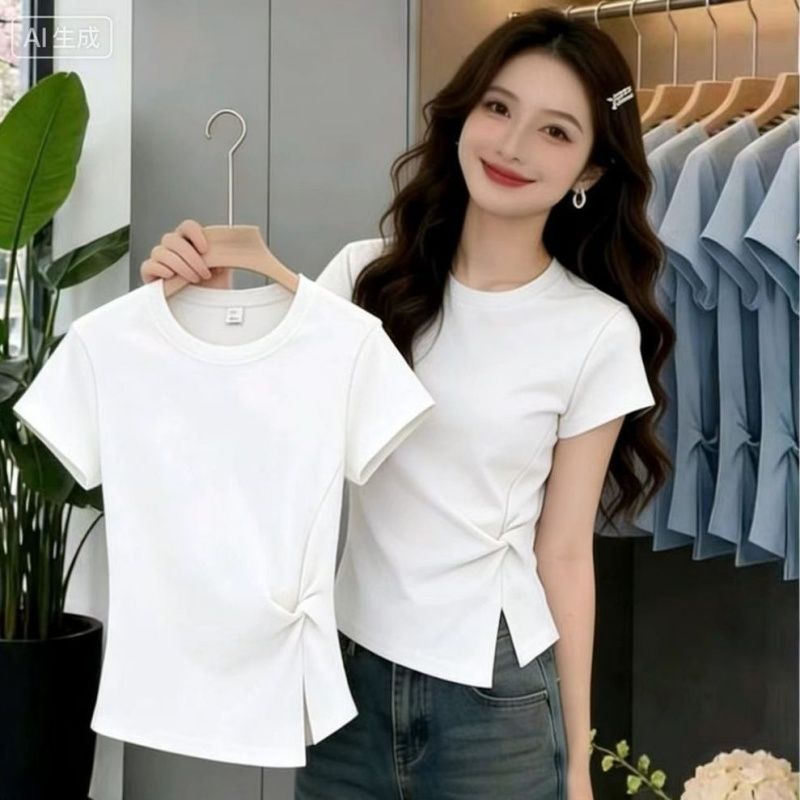 40 면 92 면 8 암모니아 Lun 200 kg 빅 사이즈 여성 의류 지방 mm 여름 라운드 넥 주름 반팔 티셔츠 맨위