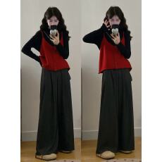 批发实拍 <b class='q'>大码</b>女装胖mm秋冬新款长袖打底毛衣吊带阔腿裤三件套