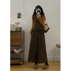 批发实拍 大码女装胖mm新款时尚秋冬长袖打底简约<b class='q'>马甲</b>假阔腿裤三件套