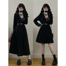 批发实拍 大码女装胖mm新款秋冬加厚毛呢格纹拼色气质收腰<b class='q'>连衣裙</b>