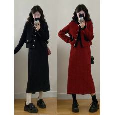 批发实拍 <b class='q'>大码</b>女装胖mm新款气质秋冬亮片小香风外套加半身裙两件套