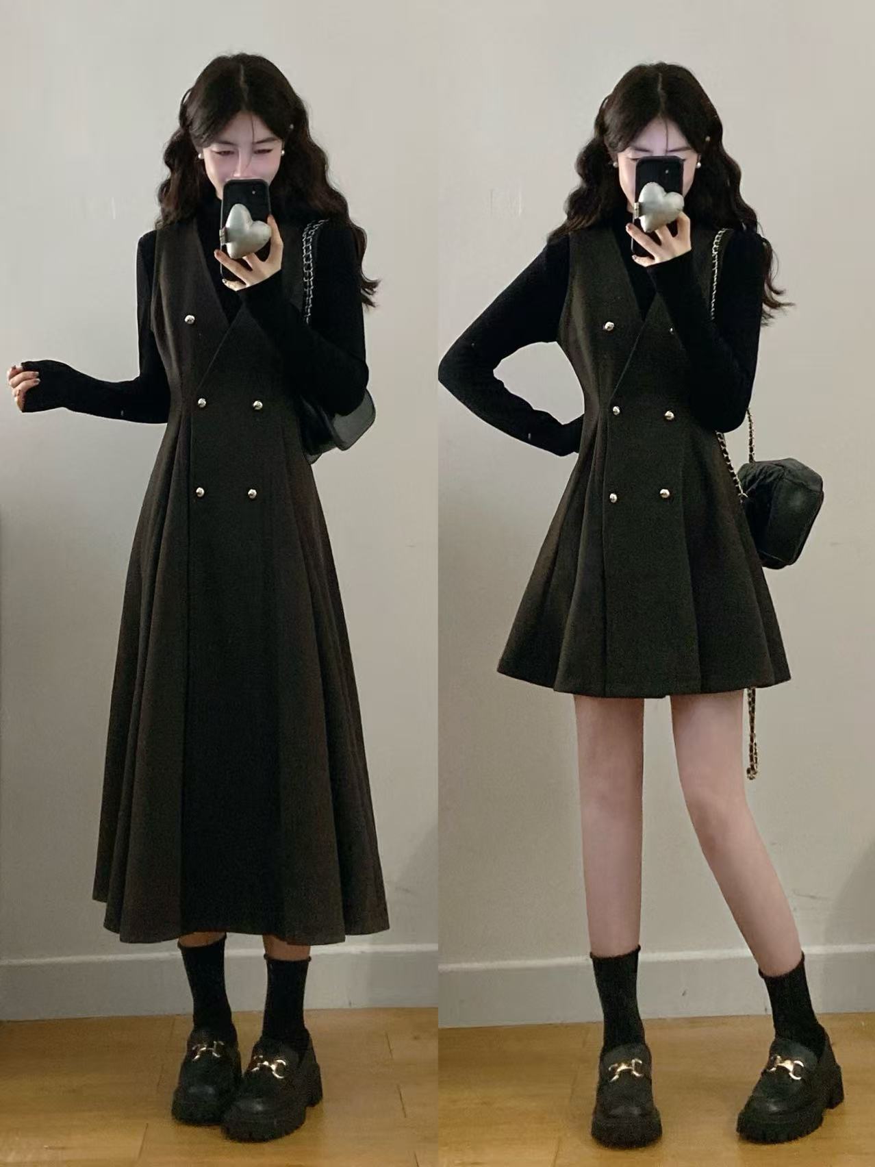 实拍 大码女装胖mm秋冬时尚高级感气质显瘦马甲长袖打底两件套