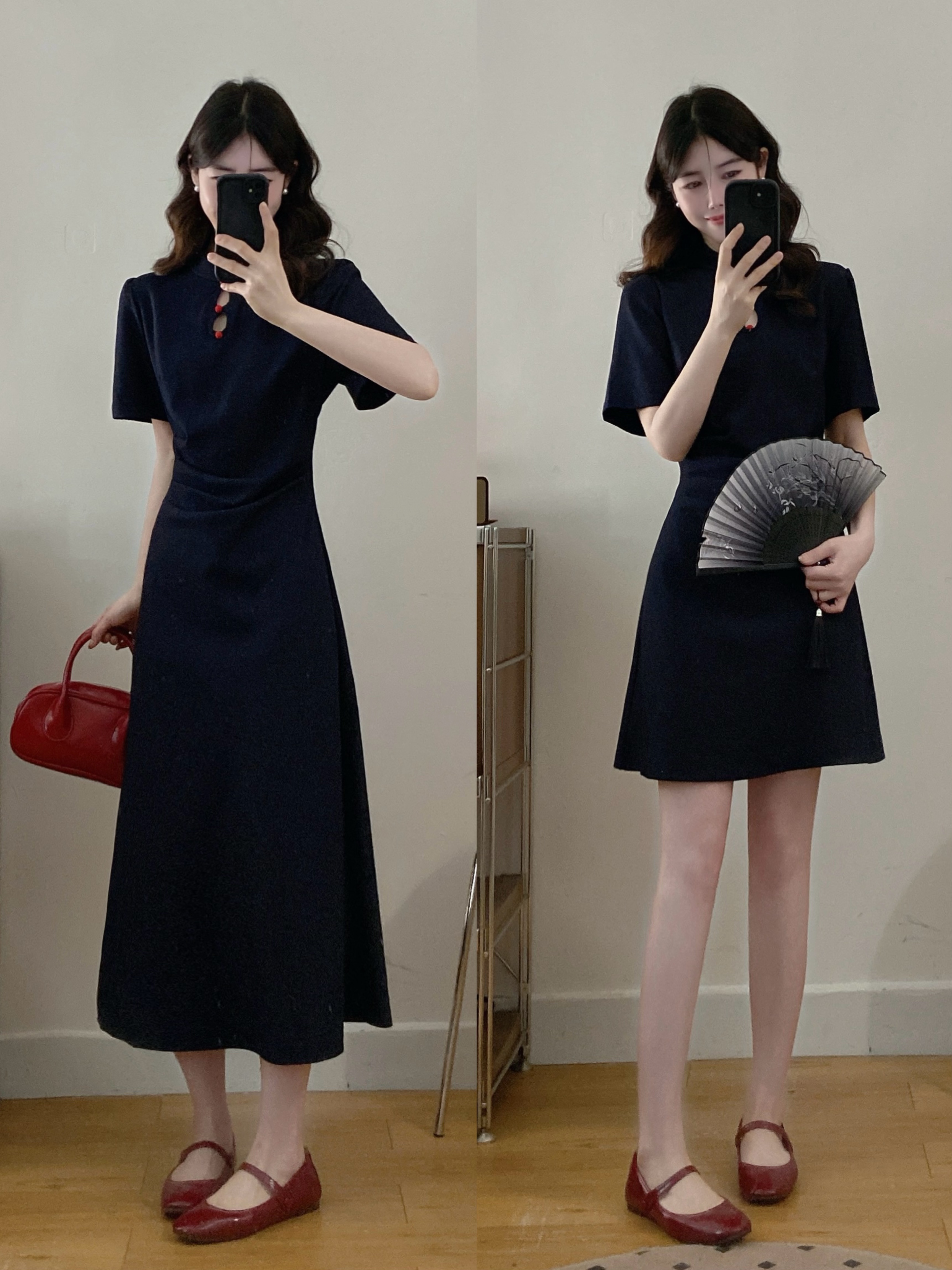 실사 빅 사이즈 여성 의류 패션 품격 새로운 중식 핀치 Pleat 미니멀리즘 세련된 드레스