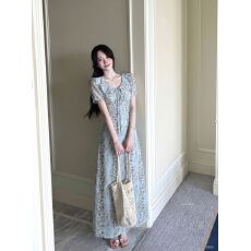 批发实拍 大码女装夏季新款时尚气质荷叶领绑带高级感碎花连衣裙