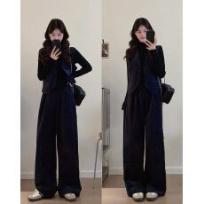 批发实拍 大码女装时尚气质百搭秋<b class='q'>冬</b>新款老钱风马甲阔腿裤打底三件套
