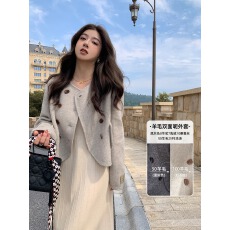 批发李潇洒胖mm秋冬复古短款双排扣毛呢外套女大码通勤纯色双面呢大衣