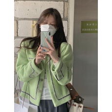 批发撞色边毛呢短外套女秋冬小香风宽松显瘦加绒加厚长袖上衣