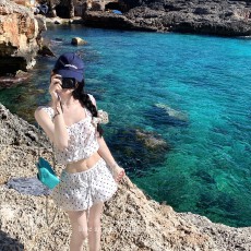 白水女 小白花套组 花边吊带背心&防走光裙裤女春设计感纯欲上衣