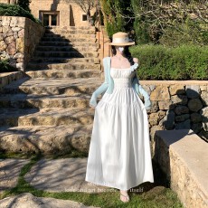 批发白水女 纯白茉莉花 伞摆<b class='q'>蕾丝</b>细吊带<b class='q'>连衣裙</b>女春夏韩系温柔修身长裙