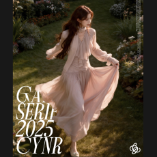 批发CYNR原创设计法式宫廷雪纺飘带V领灯笼袖<b class='q'>连衣</b>裙量感下摆收腰<b class='q'>长裙</b>