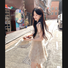 批发夏诗文 重工肌理感气质<b class='q'>收腰</b>裙女夏舒弹肤色针织蕾丝长/短款<b class='q'>连衣裙</b>