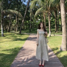 批发neurcz 泡泡袖纯棉短袖方领连衣裙夏季<b class='q'>显瘦</b>裙子