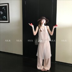 批发Skk Store 海岛老钱vibe100G空气感天丝棉网纱背心小衫裙裤<b class='q'>套装</b>女