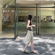 批发5werkwen chao重工拼接清透灵动<b class='q'>百褶</b>裙 竖纹坑条拼纱A字<b class='q'>半身裙</b>