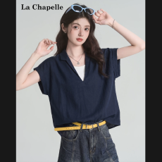 批发假两件<b class='q'>V领</b>短袖衬衫女2026夏设计感小众衬衣宽松显瘦上衣