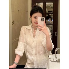 批发蕾丝白色衬衫上衣2025年春夏新款<b class='q'>防晒</b>衬衣长袖设计感法式小衫女装