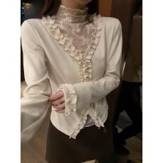 批发设计感小众蕾丝拼接荷叶边<b class='q'>衬衫女</b>秋冬2025新款法式气质小个子上衣