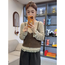 批发韩系咖色吊带叠穿针织马甲女2025秋季新款<b class='q'>蕾丝</b>拼接修身显瘦上衣潮