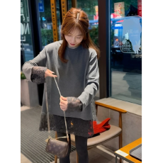 批发设计感蕾丝拼接假两件卫衣女2025早春新款宽松休闲内搭打底衫上衣