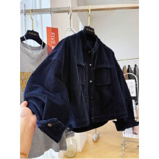 批发韩系巨好看的设计感蝙蝠袖龟背灯芯绒短款外套女秋季立领夹克<b class='q'>上衣</b>