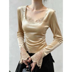 批发巨好看秋冬<b class='q'>衬衫</b>女高级感轻奢减龄洋气独特漂亮掐腰香槟色丝绒上衣